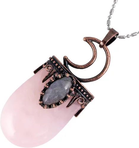 Vista 2 de TUMBEELLUWA Collar con colgante de piedra de cristal curativo natural para hombres y mujeres, collar de piedra ovalada de Reiki con piedra