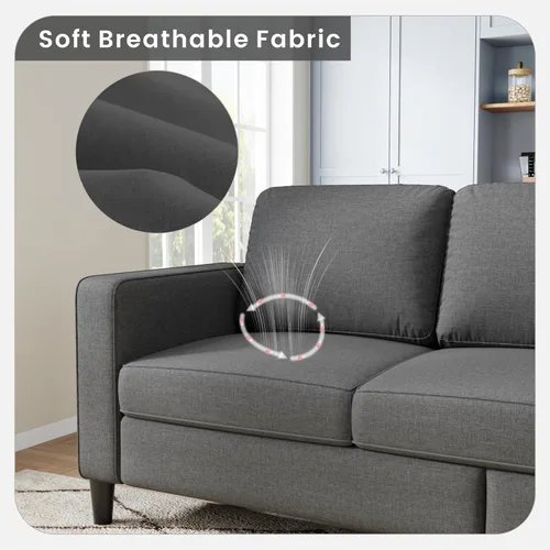Vista 4 de Sofá modular para sala de estar, sofá gris oscuro de 3 plazas en forma de L con otomana de almacenamiento, cómodos sofás seccionales convertibles