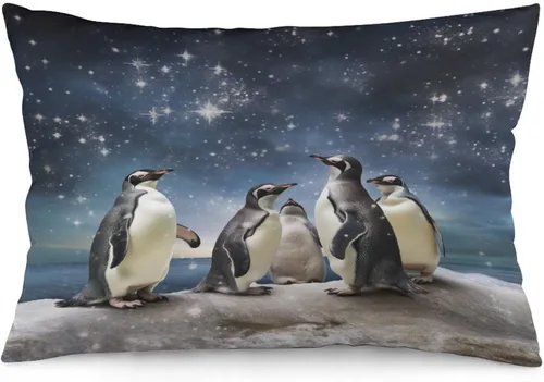 Vista 29 de Fundas de almohada con diseño de pingüinos de Navidad de 12 x 20 pulgadas, diseño de pingüinos en acuarela de Navidad, fundas de almohada