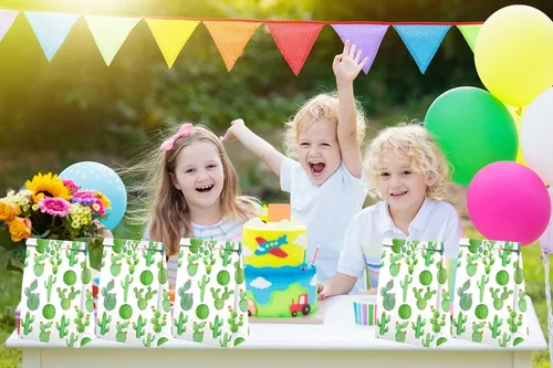 Vista 6 de BonBeeDesign Bolsas de dulces de cactus, paquete de 24 bolsas de golosinas de cactus con calcomanías para decoraciones de fiestas de cumpleaños