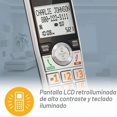 Vista 9 de AT&T CL84107 DECT 6.0 Teléfono expandible con cable/inalámbrico con bloqueador de llamadas inteligente, negro/plata con 1 auricular