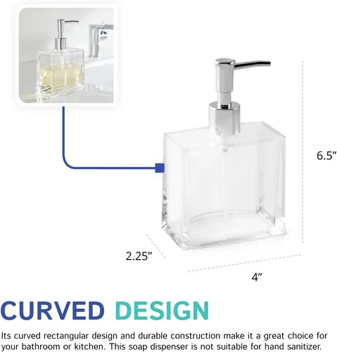 Vista 4 de Huang Acrylic Dispensador de jabón líquido rectangular transparente recargable para encimera de tocador de baño, fregadero de cocina, capacidad