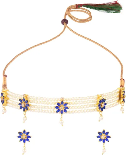 Vista 6 de Efulgenz Gargantilla india de Bollywood con circonita cúbica de rubí sintético y esmeralda, Metal Cristal Diamante de imitación, Circonita cúbica