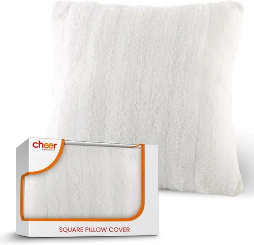 Vista 8 de Cheer Collection Funda de Almohada Decorativa de Piel Sintética 18x18 pulgadas– Funda de Almohada de Acento Decorativa Suave para Sofá o Cama, Funda