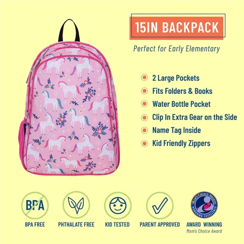 Vista 4 de Wildkin - Mochila infantil de 15 pulgadas con máscara facial (unicornios mágicos)