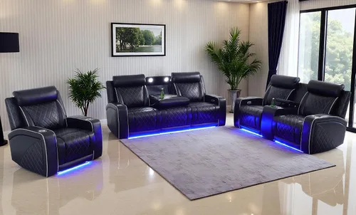 Vista 36 de Juego de sofás reclinables eléctricos, juegos de muebles de sala de estar, sofá reclinable eléctrico moderno negro, sofá biplaza y silla
