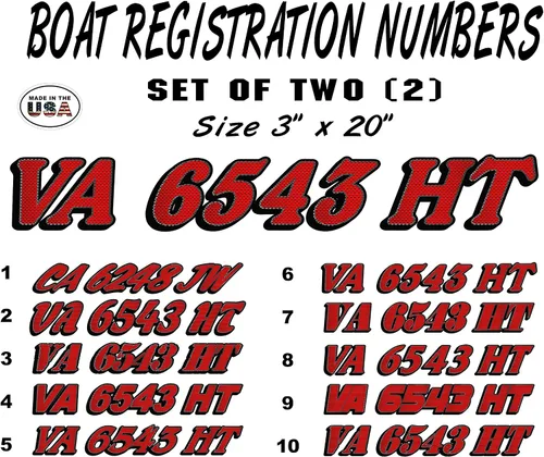 Vista 2 de cbcdecals - Custom Boat Registration Numbers "Red Carbon Fiber" (Set Of Two) Marine PWC Vinyl Decals Sticker