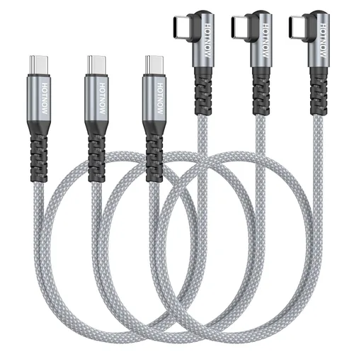 Vista 9 de Short Right Angle USB C to USB C Cable 12 inch 3 Pack, PD 65W Fast Charging Blanco grisáceo