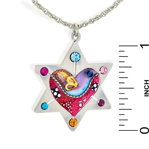 Vista 3 de seeka Estrella de David con el corazón y paloma El amor y paz Collar judaico N0685