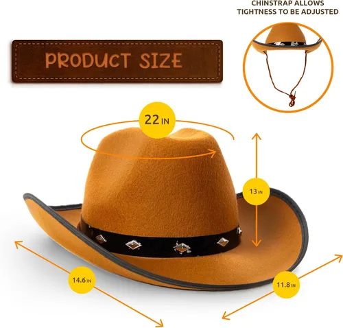Vista 8 de Fun Central Classic Studded Cowboy Hat – Stylish Studded Western Hat, Size 7 1/8 for Men & Women