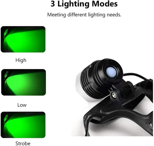 Vista 4 de Linterna de luz verde linterna 3 modos LED caza faro para la noche caza pesca astronomía