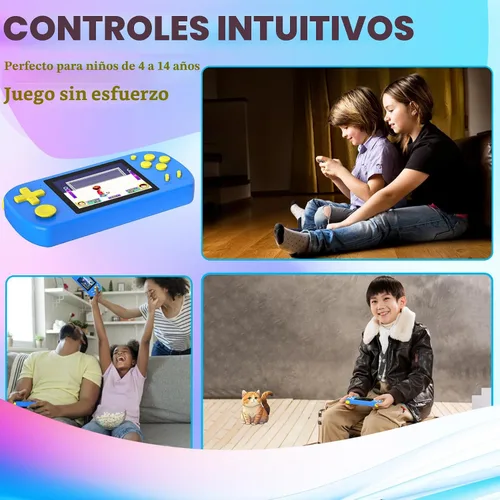 Vista 5 de Juegos de mano para niños con 218 juegos de video incorporados, juguetes de viaje portátiles para niños de 4 a 13 años con batería recargable, Azul
