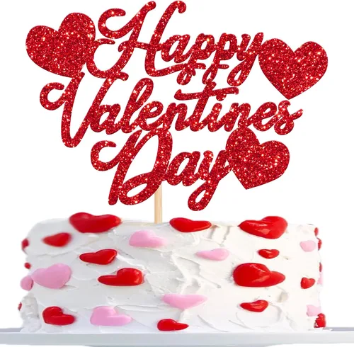 Vista 8 de Rsstarxi Paquete de 24 adornos para cupcakes para el día de San Valentín, con purpurina roja, dulce amor, para cupcakes, decoración de San Valentín