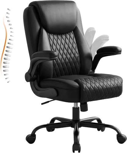 Vista 10 de GTPLAYER - Silla de oficina de piel sintética, silla de escritorio para el hogar con brazos abatibles, color negro Respaldo ergonómico, cojín