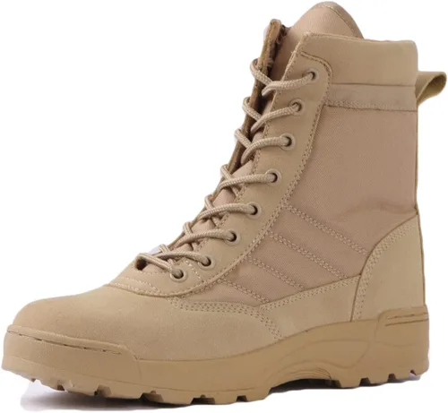 Vista 3 de HARGLESMAN Botas de trabajo tácticas militares para hombre, botas de combate de motocicleta con cremallera lateral