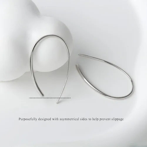 Vista 4 de Threader Earrings 925 Sterling Silver Pull Through Hoops Drop Dangle Minimal Everyday Earrings