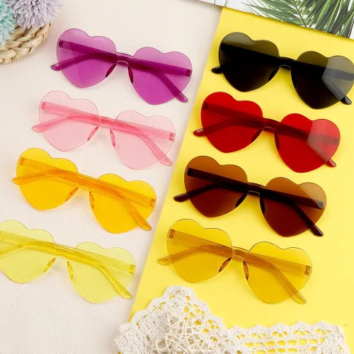 Vista 15 de Lentes de sol con forma de corazón, 2 pares de lentes de sol en forma de corazón, gafas de sol rave para mujeres, regalos de fiesta