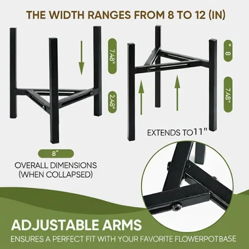Vista 2 de Soporte ajustable para plantas para interiores y exteriores, soporte moderno de metal resistente para macetas de 8 a 12 pulgadas, soporte estable