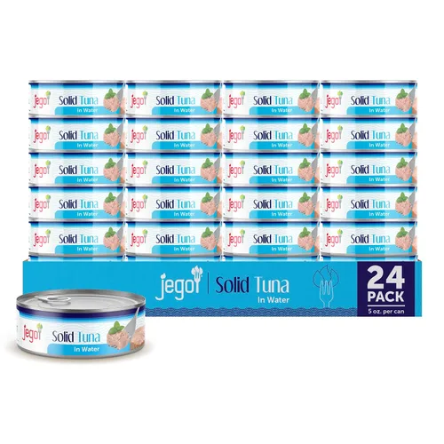 Vista 17 de Jego Atún ligero sólido en aceite de oliva Keto Bajo en carbohidratos Sin gluten Sin soja Enlatado Listo para comer Paquete de 3
