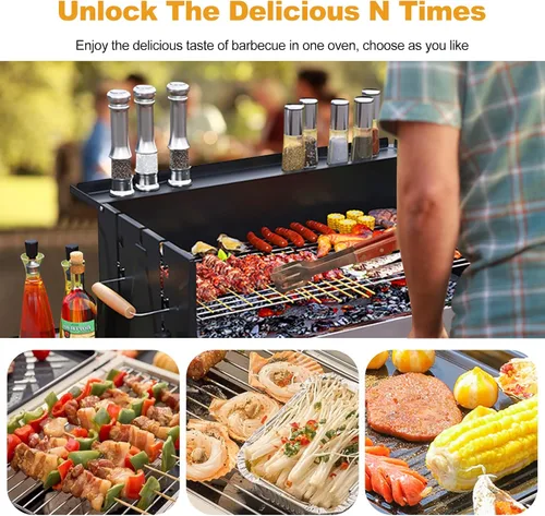 Vista 5 de Ergocar Parrilla de barbacoa, barbacoa portátil de acero inoxidable, parrilla de carbón desmontable con soporte, parrillas para ahumar