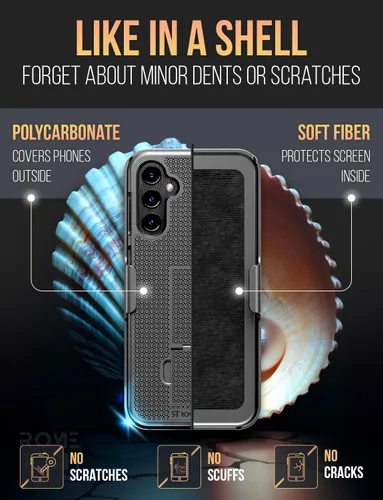 Vista 3 de Funda diseñada para Samsung Galaxy A14 5G con funda de clip para cinturón, funda de soporte para teléfono, color negro