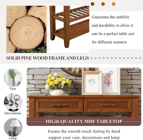 Vista 8 de Mesa consola de madera maciza de 42 pulgadas para entrada, mesa de sofá con cajones Farmhous Sofa Table with Storage Cabinets & Drawers,Solid Wood