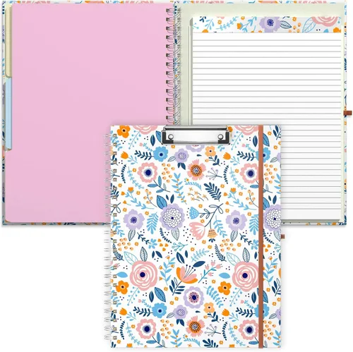 Vista 17 de Rimilak Spiral Clipboard Folio with Refillable Lined Notepad, 14.5 x 9.8 In, Hardcover Cover with 5 Interior Pockets, Elastic Band and Pen Loop