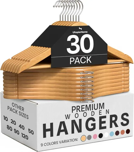 Vista 15 de Utopia Home Perchas de Madera Premium Paquete de 30 – Percha de Abrigo Duradera y Delgada – Percha para Trajes con Gancho Giratorio de 360 Grados