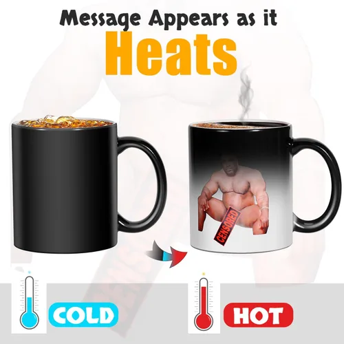 Vista 2 de Regalos divertidos para hombres, taza de café de madera de Barry, mensaje aparece mientras se calienta, regalos de elefante blanco para adultos