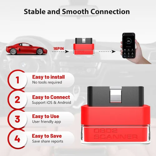 Vista 4 de Escáner OBD2 para Porsche, Benz, Ford, VW, Audi, Bluetooth OBD2 herramienta de diagnóstico para iOS y Android, verifica la luz del motor, lee