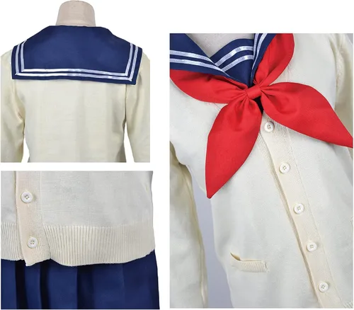 Vista 5 de Disfraz de cosplay de anime My Hero Academia Himiko Toga JK para niñas de la escuela, marinero, uniforme de marinero, trajes de marinero con suéteres