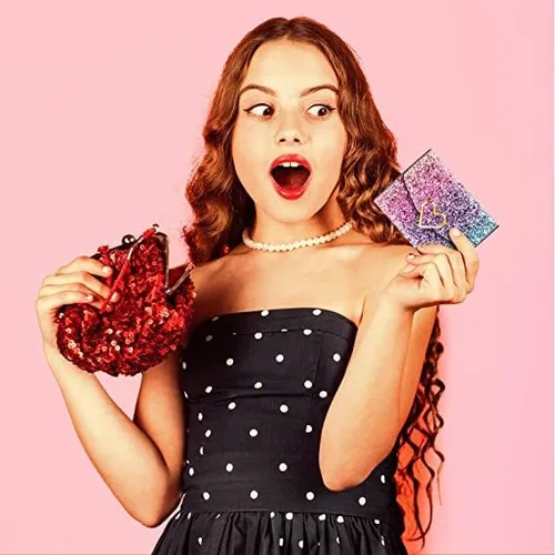 Vista 3 de Monedero pequeño con purpurina multicolor para niñas, con botón de corazón, tarjeta, monedero para niñas, Multi