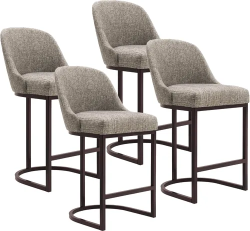 Vista 25 de Leick Home 10133PW/OL Taburete de bar con base de metal, juego de 2, para encimeras de cocina elevadas, mesas altas y bares, asiento moderno de lino