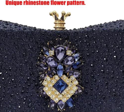 Vista 3 de HUANG ZHUANG Bolso de noche con diamantes de imitación y purpurina para mujer, bolso de noche para fiesta, boda, lindo bolso
