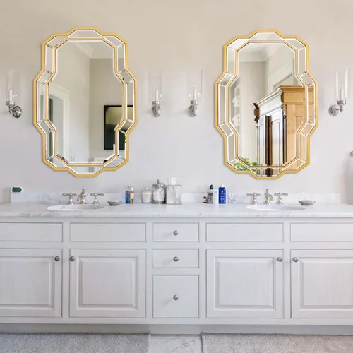 Vista 8 de Espejos dorados para decoración, espejo de pared grande de 36 x 24 pulgadas con vidrio biselado, espejo rectangular moderno para baño, entrada