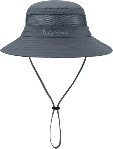 Vista 4 de Sombrero de sol para niños con protección solar UPF 50+, sombrero de pescador para niños y niñas, ala ancha, verano, playa, pesca, safari, sombrero