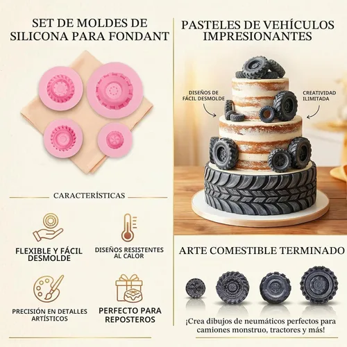 Vista 2 de Molde redondo para fondant para neumáticos, moldes de silicona