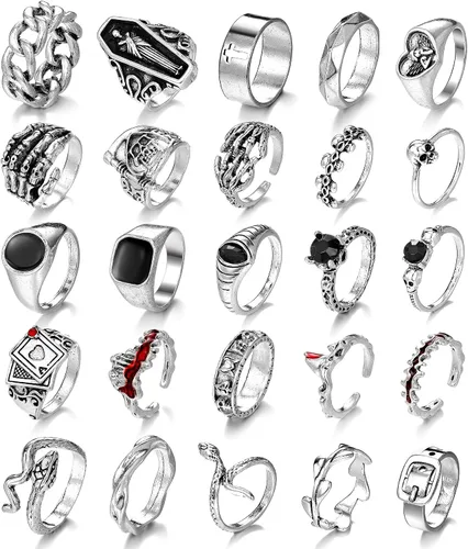 Vista 8 de IFKM Juego de 15 a 63 anillos de nudillos plateados vintage para mujeres, adolescentes y niñas, anillos apilables para los dedos, anillos bohemios