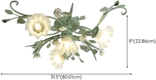 Vista 4 de LITFAD Lámpara de techo moderna con forma de flor, luz de techo empotrada con pantalla de vidrio blanco, casa de campo botánica cerca de techo