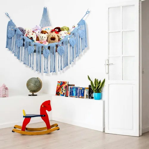 Vista 2 de Hamaca de animales de peluche, red de peluche en la esquina para almacenamiento de animales de peluche, red montada en la pared, organizador de Azul