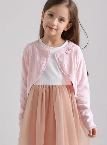 Vista 2 de Miccina - Bolero de punto para niñas pequeñas, cárdigan con mangas largas, vestido de botón, chaqueta de vestir, parte superior para bebés y niños