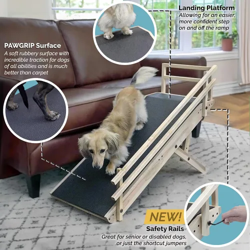 Vista 3 de DoggoRamps Rampa para perros para sofá con rieles de seguridad, ajustable de 14 a 21 pulgadas, con agarre antideslizante y práctica plataforma Claro