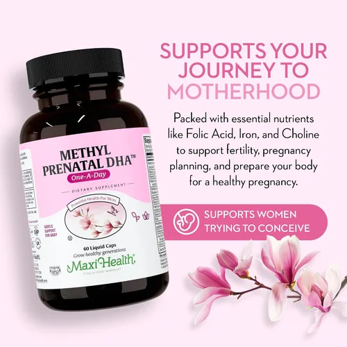 Vista 2 de Maxi Health - Vitaminas prenatales metil prenatales DHA para mujeres, formuladas por médicos, kosher, multivitamínico prenatal sin gluten con 25