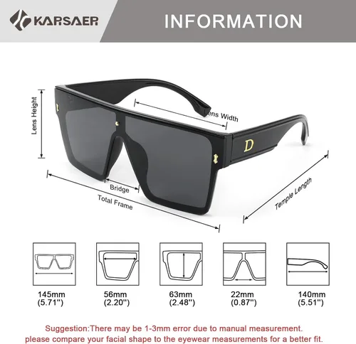 Vista 6 de Karsaer Chic De Gran Tamaño Cuadrado Mujeres Hombres De Una Sol Pieza Gafas De Sol Moda Top Plano Grande Unisex Gafas De Sol Mujeres Hombres K7110