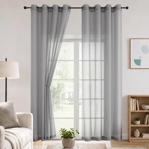 Vista 18 de OWENIE Cenefa transparente con ojales negros para ventanas, 2 paneles de 52