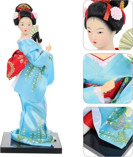 Vista 9 de HEALLILY Figura japonesa de Geisha con adornos de abanico, estatua asiática, kimono, escultura, manualidades, coleccionables, para el hogar, mesa