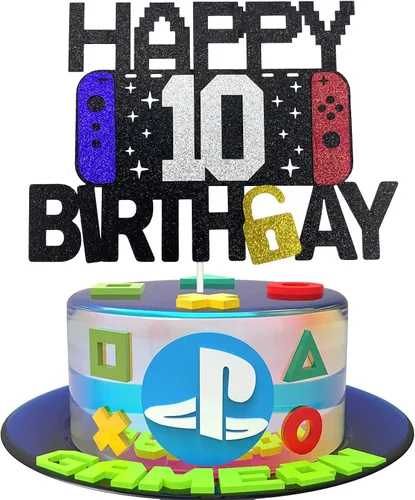 Vista 5 de Decoración de pastel de videojuegos de feliz 6º cumpleaños para niños y niñas de 6 años, decoración de fiesta de cumpleaños de nivel 6