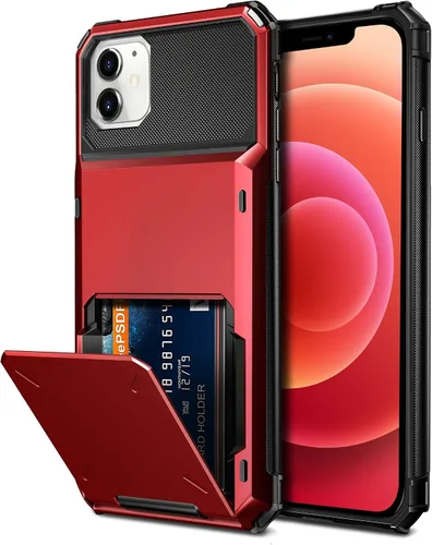 Vista 11 de Vofolen Funda compatible con iPhone 12, cartera 5G, 4 ranuras para tarjetas, tarjetero con bolsillo oculto, doble capa, cubierta trasera protectora