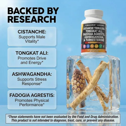 Vista 3 de Cistanche Fadogia Agrestis Tongkat Ali Suplemento para hombres – Cápsulas de turkesterona Ashwagandha con pimienta negra Energy Vitality