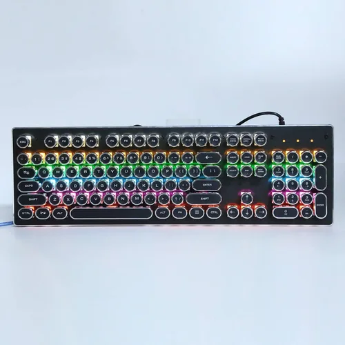 Vista 3 de 070 Teclado mecánico retro para juegos de 104 teclas, luz mixta, impermeable, cable USB, diseño ergonómico (negro)
